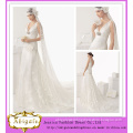 Latest Designs Full Length a-Line Deep V-Neck and V-Back White Lace Islamic Women Wedding Dresses (PF10030)